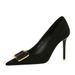 825-K57 Fashion High Slim Heels Shallow Mouth Pointed Suede Metal Buckle Decorative Single Shoes Women's_vogvips.com