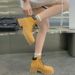 Grape Mom Autumn New Martin Short Lace-up Women's Bumblebee Thick Heel Round Toe Boots_vogvips.com