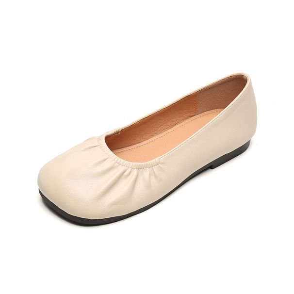 Square Head Single Shoes Women's Flat Bottom One Pedal Retro Grandma Shoes Soft Sole Shallow Mouth Commuting Women's Shoes_vogvips.com