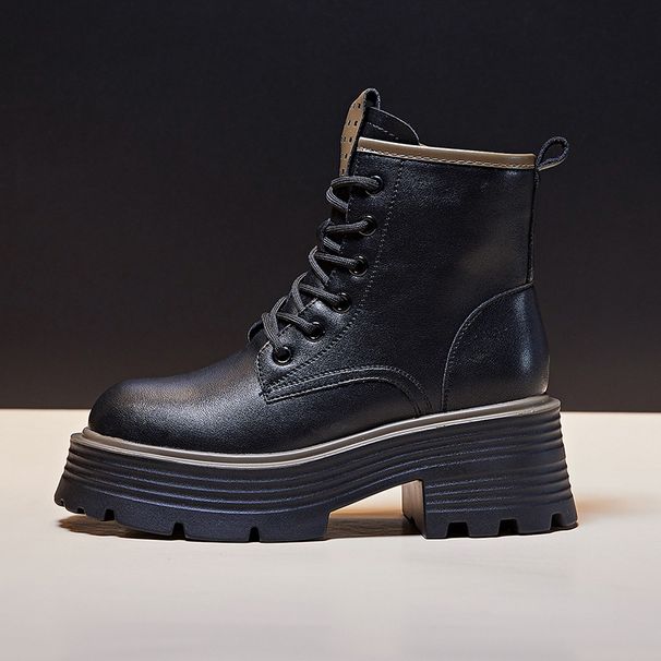 Platform Martin W, Autumn Winter 2023 New Style, Fleece-Lined Slim Boots, Short Boots With Hidden Wedge For Petite_vogvips.com
