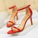 126-A10 Style Fashion Simple Open Toe Stripe Slim High Heels Lacquer Leather Sexy Women's Sandals_vogvips.com