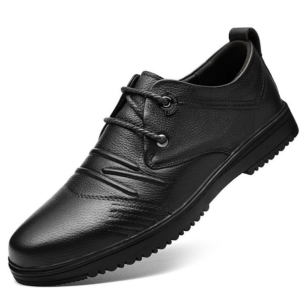 Men's Round Head Casual Shoes Single Shoes Men's Leather Shoes Splicing Lace-up Shallow Mouth Men's Shoes_vogvips.com