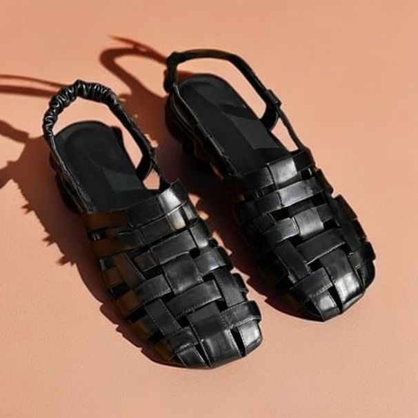 Comfortable Sandals New Spring Summer Square Toed Chunk Sandals Low Heeled Cowhide Beach Casual Slimming And Fashionable_vogvips.com