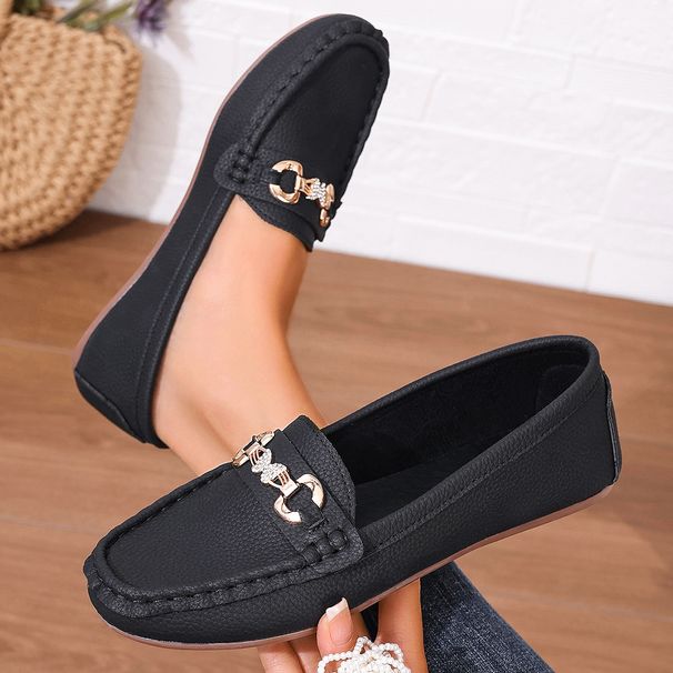 New Single Shoe Women Fashion Retro Metal Buckle Loafers_vogvips.com