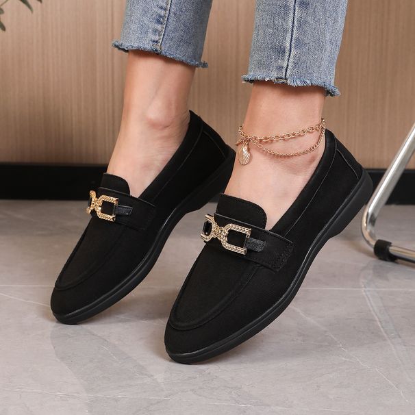 SHLIANG New Comfortable Women Flat Shoes With Metal Chain Lightweight Soft Fabric Slip-On Low-Top Casual Shoes Simple Suede Loafers For Women Y0286_vogvips.com