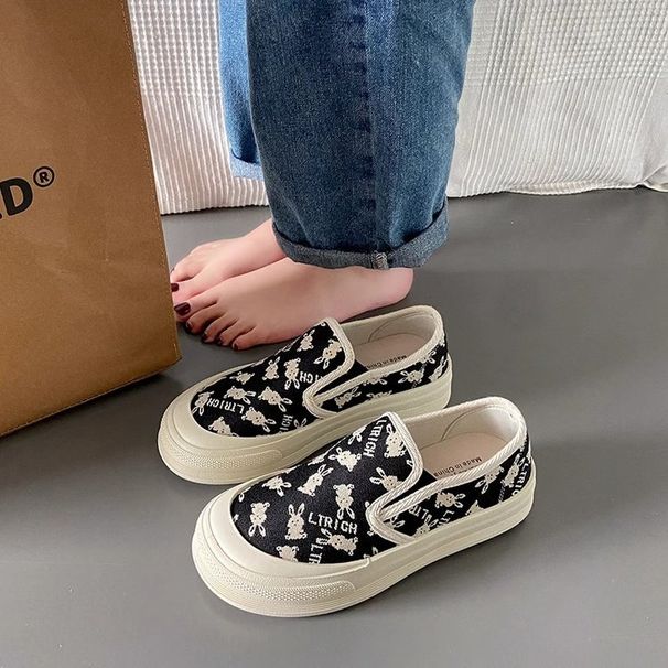 Old Beijing Cloth Shoes Women Breathable One Pedal Casual Shallow Mouth Flat Bottom Canvas Shoes Women Lazy Thick Baseplate Shoes_vogvips.com