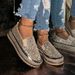 Women's Sparkly Slip-On Loafers With Rhinestone Glitter Detail Comfortable Platform Casual Flats For Everyday Wear Casual Flat Shoes_vogvips.com