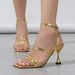 Women's Serpentine Line Band Square Head Sexy Fashion Party Gold Heels_vogvips.com