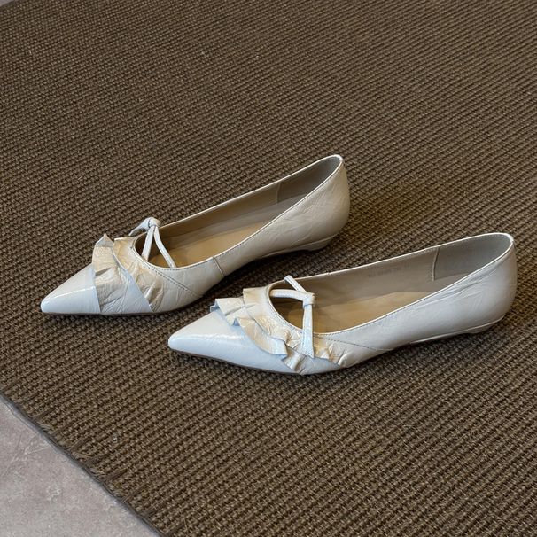 Sheepskin Version Of The Design Sense Of Niche New Pointed Ruffled Rim Shallow Mouth Leather Stirrups Versatile 2025 Spring And Summer New_vogvips.com