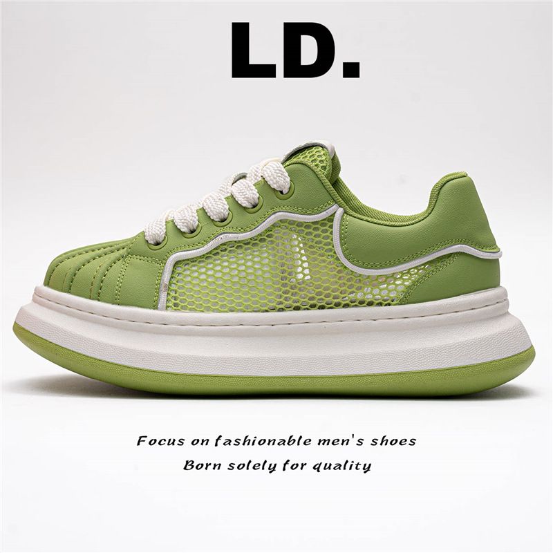 Green Mesh Breathable Casual Shoes For Men, Thick-Soled FashiNewable Trendy Sneakers_vogvips.com