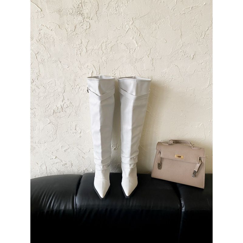 Newan American Style Pointed Toe Long Boots With Vintage Belt Buckle And Wide Shaft_vogvips.com