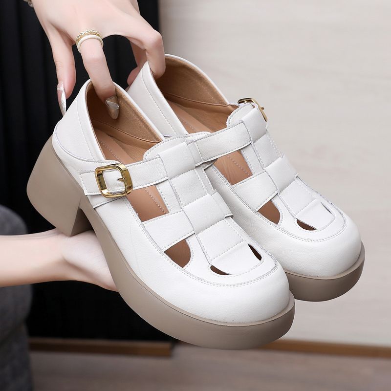 Coarse Heel 2025 Summer Versatile Baotou Sandals Large Thick Women's Lightweight Soft Soled Casual Roman Shoes_vogvips.com