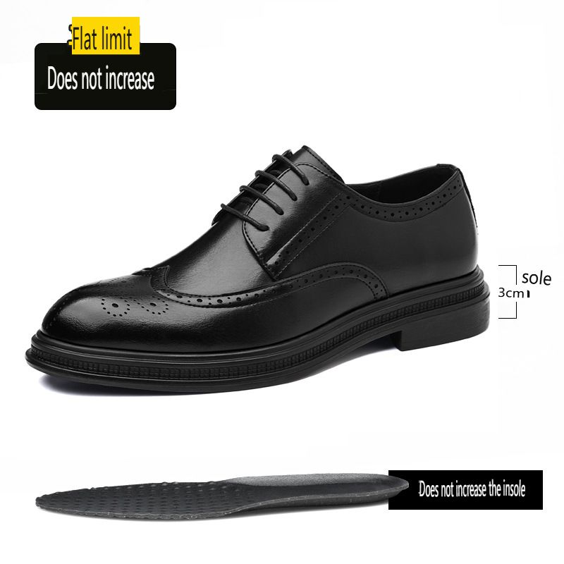 Men's Leather Wedding Dress Shoes Brogue Formal Heightening Brock Business Dress Men's Shoes_vogvips.com