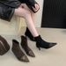 2025 New French Style Pointed Toe Short For Women, Patchwork Slim Boots, Autumn And Winter Low Heel, Internet Celebrity_vogvips.com