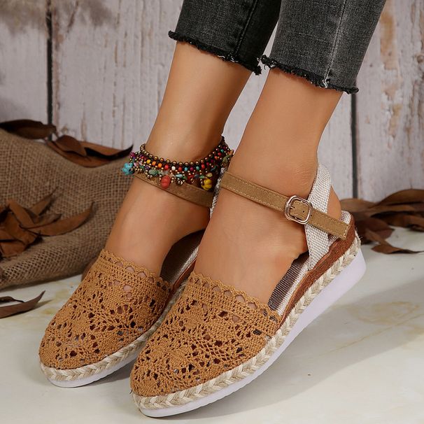 Women's Shoes Breathable Wedge Sandals For Women Hollow Thick Bottom Rope Sandals Large Size Baotou Sandals Summer_vogvips.com