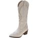 Women's Shoes Long Boots Mid Calf Knight Boots High Calf Plus Fat Beige Pointed Toe Autumn And Winter New High End V Neck Women_vogvips.com