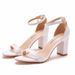 Women’s Shoes 7cm thick heel shallow mouth one strap sandals round head square root thick heel sandals white bridal wedding sandals women_vogvips.com