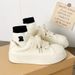 Women Bow Knot Wide Laces Platform Canvas Sneakers, Round Toe Chunky Thick Sole Casual Skate Shoes, Soft Breathable Upper Lightweight Trainers_vogvips.com