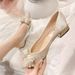 Pointed Toe Shoes For Womennew Thick Heel Shallow Mouth Diamond Pearl Bow Temperament Women's Shoes Four Seasons Soft Sole Comfortable_vogvips.com