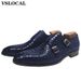 Luxury Men Loafers Slip On Snake Print Dress Mens Casual Black Blue Real Leather Double Monk Strap Shoes Man_vogvips.com