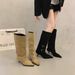 2025 Autumn Winter New Pointed Toe Over-the-Knee Belt Buckle Thin Mid Long Heel High Tube Boots Brown Velvet_vogvips.com