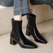 Women's Chunky Heel Ankle Boots 2025 Winter Women's Shoes Pointed Toe Mid-Heel Slim Boots French Style Brown Women's Mid-Calf Boot_vogvips.com