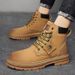 European Warm Series Yellow 2025 Autumn Winter New Motorcycle Men's Shoes Thick Sole High-top Martin Boots_vogvips.com