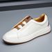 Men's Genuine Leather High-End Thick-Soled White Sneakers Autumn Trendy Versatile Slip-On Lazy Casual Shoes_vogvips.com