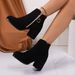 Women's Heart Shaped Metal Side Zipper Ankle Boots Autumn New Arrival Plus Size Mid Heel Chunky Round Toe Fashion Boots_vogvips.com