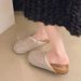 Women's Rhinestone Fishnet Closed Toe Sandals Breathable Hollow out Slip-On Mules Summer 2026 New Fashion_vogvips.com