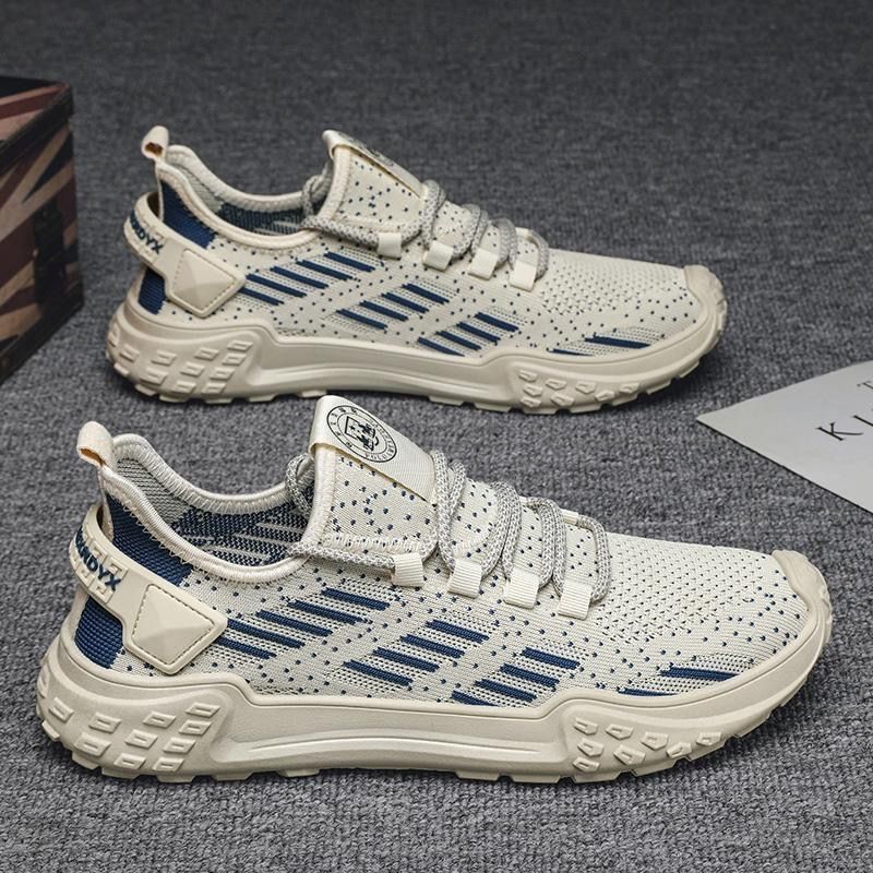 Men's Breathable Slip-On Sneakers With Mesh Upper - Lightweight Casual Sports Shoes For Summer (Beige/Black)_vogvips.com