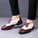 Leather shoes men's plus size color matching formal wear British brogue carved pointed Business Men's shoes lace-up men's leather shoes men_vogvips.com