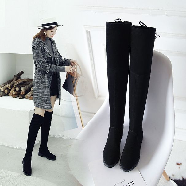 Over-the-Knee Long 2025 Autumn Winter New Slimming Mid-Heel High Round Toe Fashion Stretch Fabric Women's Boots_vogvips.com