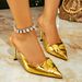 Elegant Gold Pointed Toe Mule Heels - Women's High Heel Sandals With Slim Stiletto For Party & Evening Wear_vogvips.com