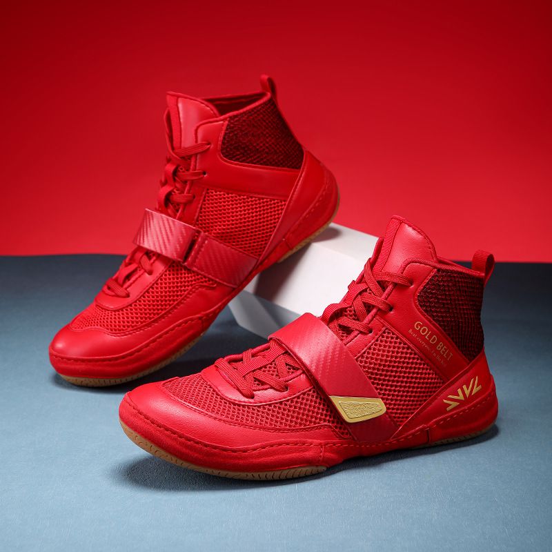 Mid Cut Boxing Shoes Men's Large Size Breathable Non Slip Wrestling Shoes Indoor Fitness Deadlift Push Training Sports Shoes_vogvips.com