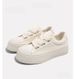 Women Bow Knot Wide Laces Platform Canvas Sneakers, Round Toe Chunky Thick Sole Casual Skate Shoes, Soft Breathable Upper Lightweight Trainers_vogvips.com