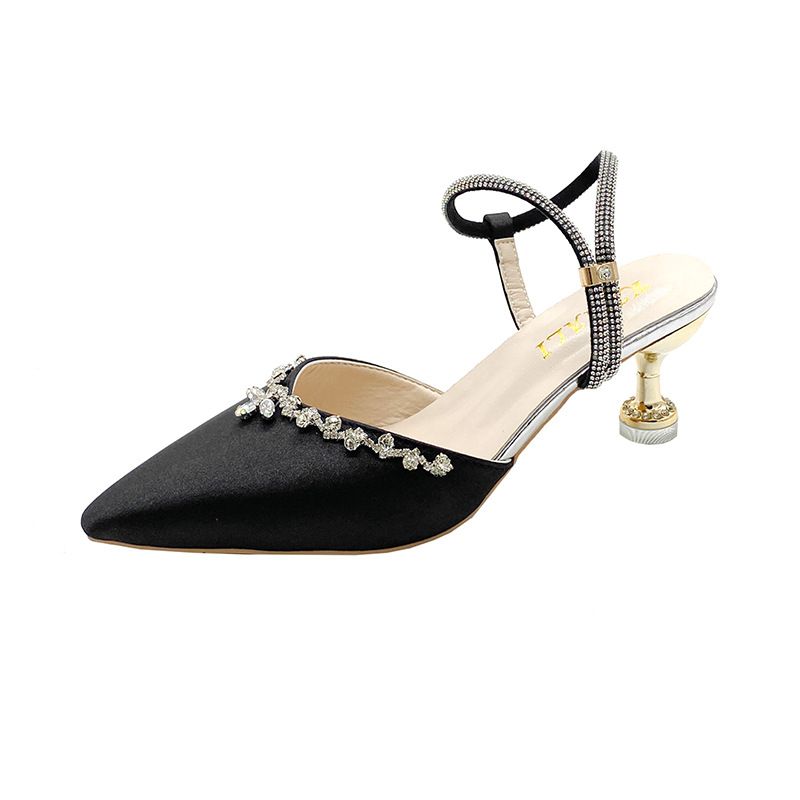 Spring/Summer High Heeled Strappy Rhinestone Pointed Toe Stiletto mid Heel Women's Sandals Korean Style in Stock_vogvips.com