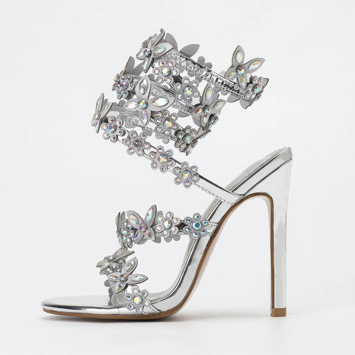 Women's Shoes New Gold And Silver 11cm Stiletto Round Head Satin Flower Fantasy Rhinestone High Heel Sandals Summer Heels_vogvips.com