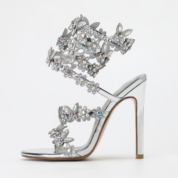 Women's Shoes New Gold And Silver 11cm Stiletto Round Head Satin Flower Fantasy Rhinestone High Heel Sandals Summer Heels_vogvips.com