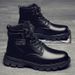 European Warm Series Side Zipper Martin Men High Top British Style Black Work Motorcycle Autumn Men's Shoes Height Increasing Mid-Top Short_vogvips.com