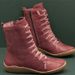 Women's Chunky Round-Toe Zip-Up Ankle Boots, Casual Mid-Calf Winter Boots With Side Zipper, Comfortable PU Leather Lace-Up Booties_vogvips.com