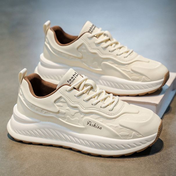 Men's Summer Casual Sneakers With Thick Sole – Breathable Mesh Running Shoes For Men – Lightweight & Comfortable – Beige & Black Options_vogvips.com