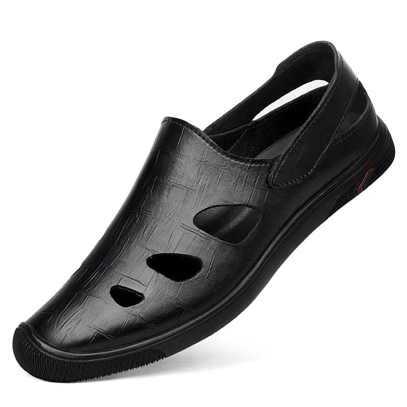 Men's Hole Shoes Embossed Crocodile Pattern Trendy And Soft Leather Driving Men's Shoes_vogvips.com