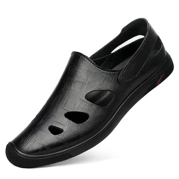 Men's Hole Shoes Embossed Crocodile Pattern Trendy And Soft Leather Driving Men's Shoes_vogvips.com