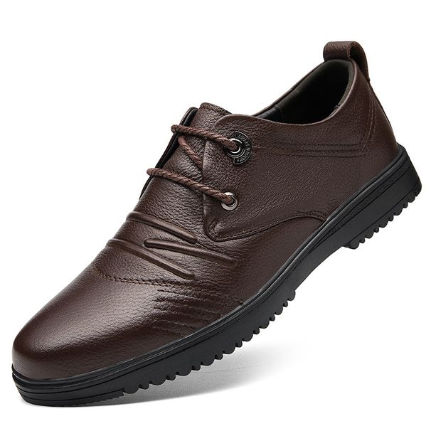 Men's Round Head Casual Shoes Single Shoes Men's Leather Shoes Splicing Lace-up Shallow Mouth Men's Shoes_vogvips.com