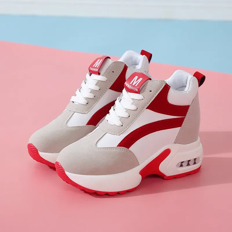 Women Height Increasing Walking Jogging Sneakers 6 CM Increase Black Red Ladies Sport Running Comfortable Girl Shoes_vogvips.com