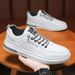 Men's Summer Trend Versatile One Foot Low Top Flat Casual Leather Waterproof White Shoes Men's Style_vogvips.com