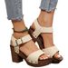 Large 2025 Summer New Women's Fashion Wooden Texture High Heel Sandals_vogvips.com