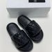 SMFK Same Style Black Balloon Furry Slippers For Women Height Increasing Thick Sole Cross Flower Wearable_vogvips.com