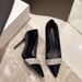 New Black Rhinestone Pointed Toe Low-heeled High Heels For Women, 9cm In Height. Elegant Shallow Toe Single Shoes, Versatile For Professional Wear._vogvips.com